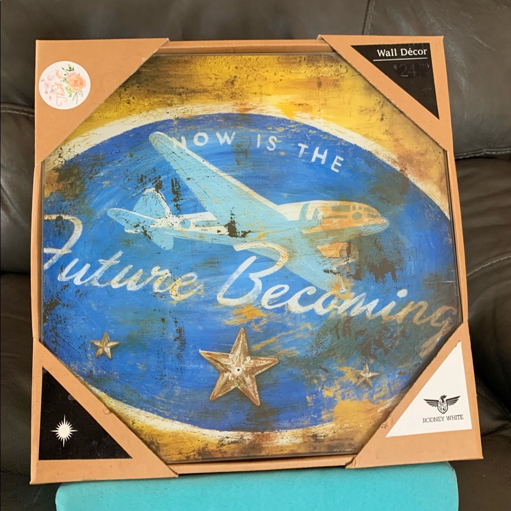 Print on glass Rodney White Airplane vintage “Now is the future becoming”